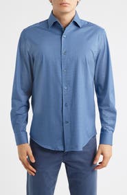 Bugatchi Devon OoohCotton® Honeycomb Print Long Sleeve Button-Up Shirt