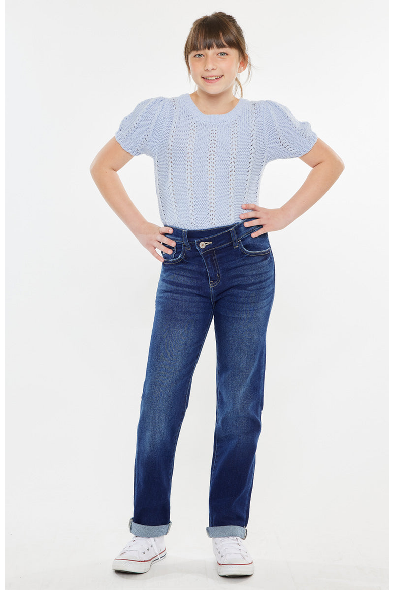 Milly Mid Rise Straight Jeans, Main, color, Dark Wash