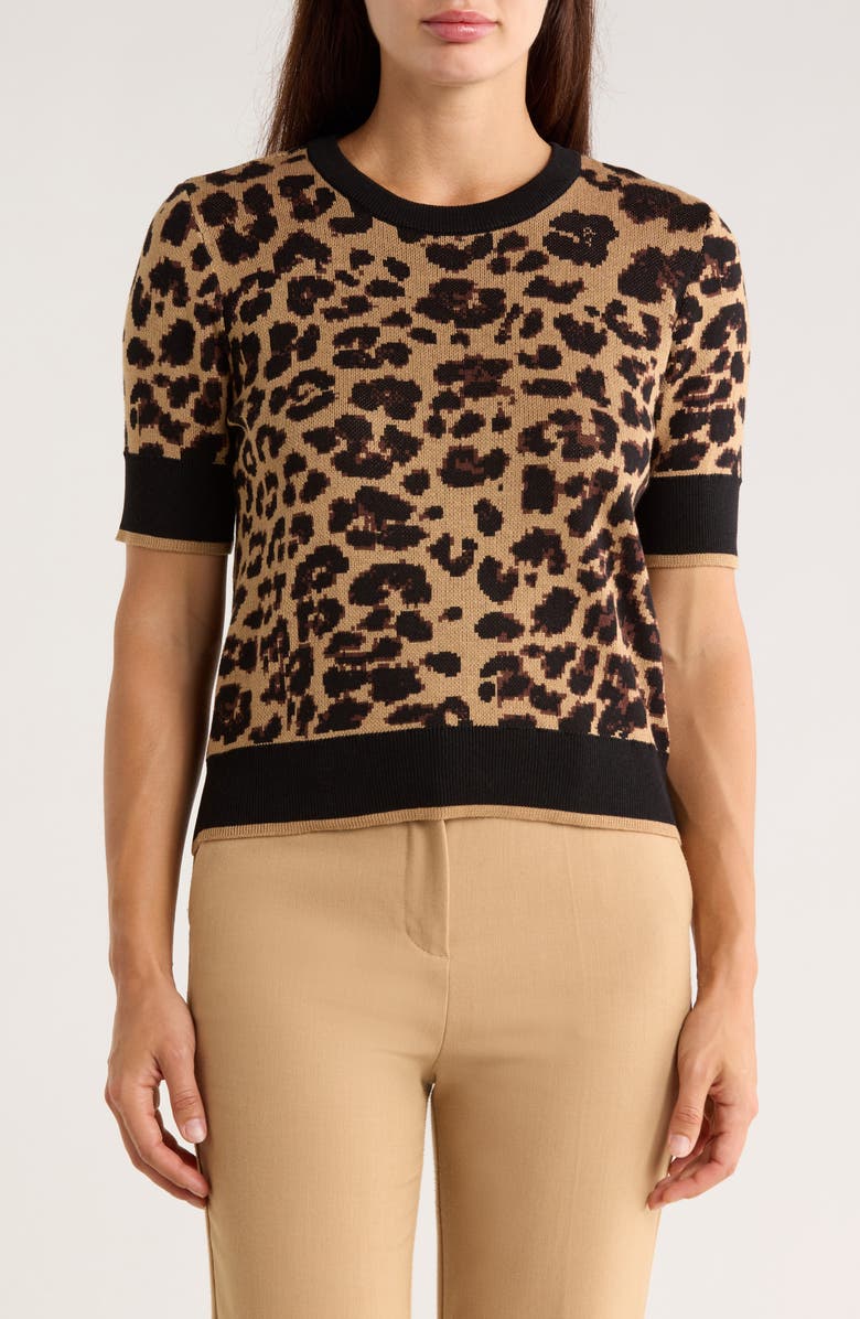 Ellen Tracy Leopard Spot Short Sleeve Crop Sweater, Main, color, 