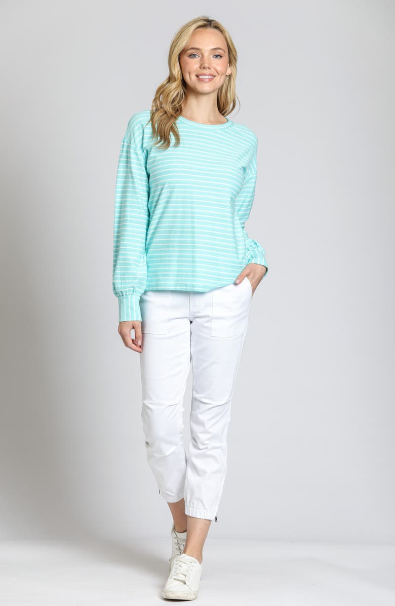 APNY Stripe Stretch Cotton Top, Alternate, color, Aqua Combo