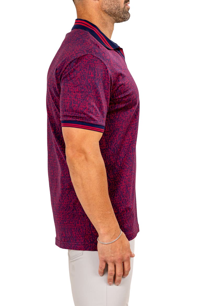 Marthyr Grid Print Johnny Collar Cotton Polo, Alternate, color, RED