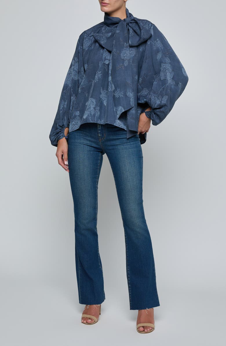 L'AGENCE Rhett Floral Print Blouson Sleeve Shirt, Alternate, color, Vintage Indigo Floral