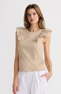 Lands' End Embroidered Ruffle Tank Top