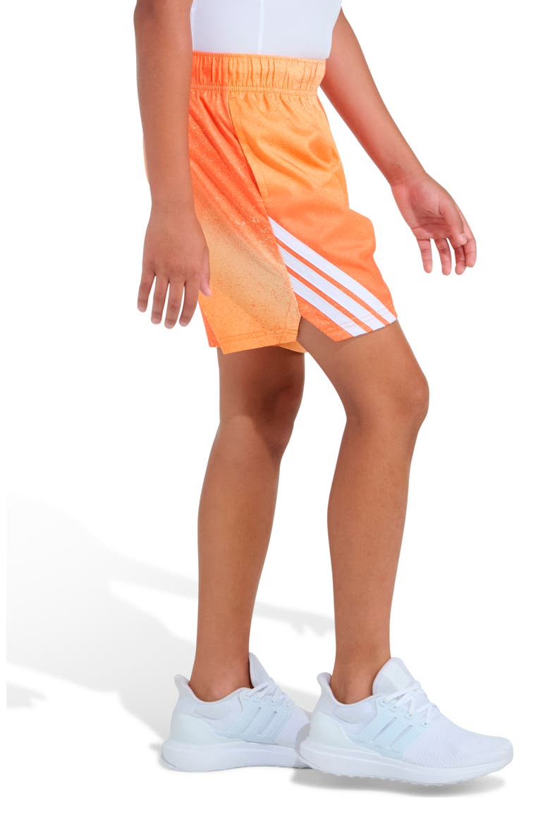 Kids' 3-Stripes Spray Painted Stretch Twill Shorts, Alternate, color, MEDIUM ORANGE