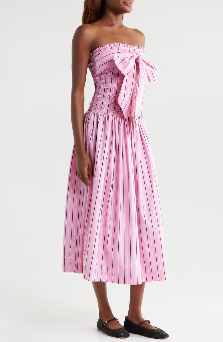 Damson Madder Mia Pink Business Stripe Strapless Cotton Dress, Alternate, color,