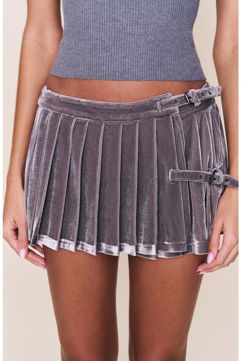 Rylan Velvet Mini Skirt, Alternate, color, Gunmetal