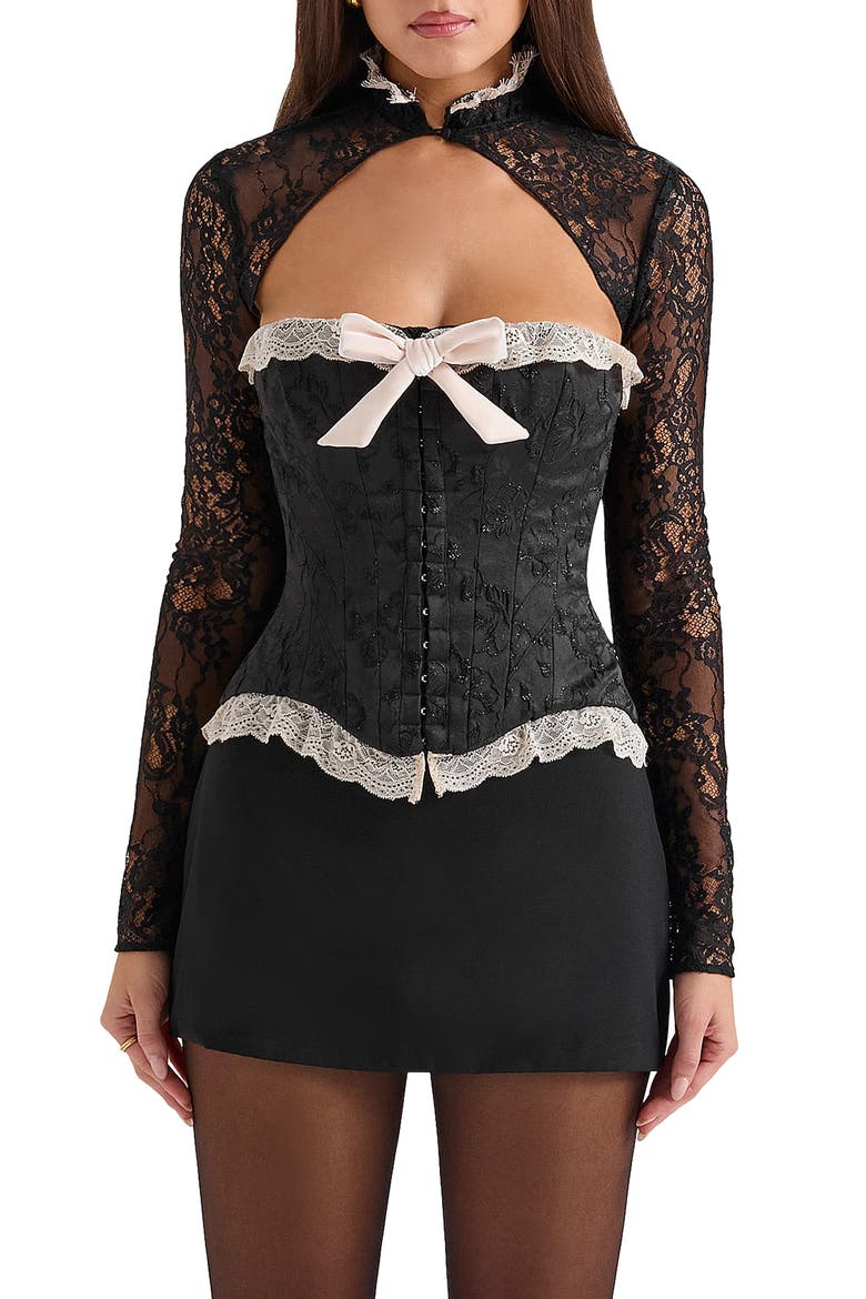 Perdita Corset Top & Bolero Set, Main, color, BLACK