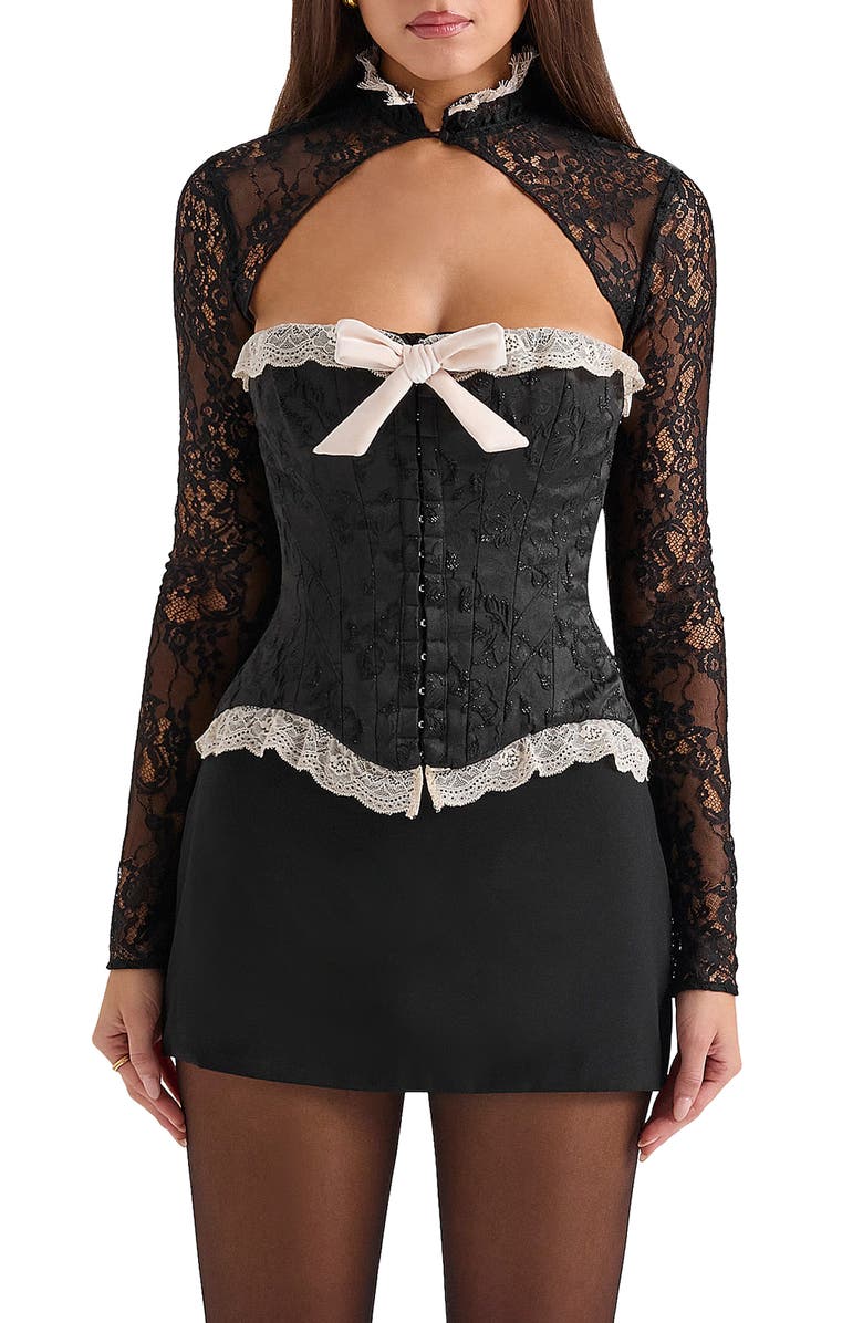 HOUSE OF CB Perdita Corset Top & Bolero Set, Main, color, Black