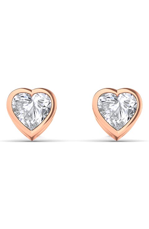Lab Created Diamond Heart Stud Earrings
