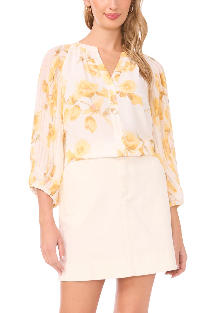 Vince Camuto Pleated Sleeve Top, Main, color, New Ivory