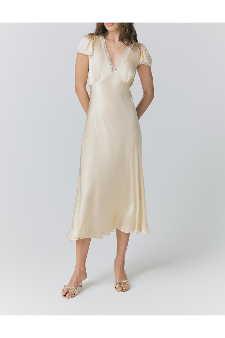 Lillie Lace Trim Satin Dress, Alternate, color, Buttermilk