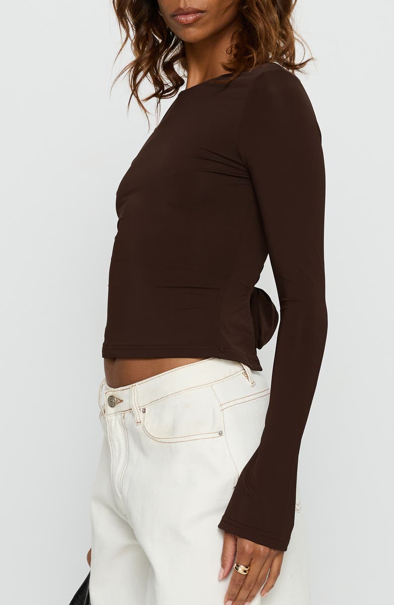 Princess Polly Harpur Long Sleeve Open Back Crop Top, Alternate, color, Chocolate