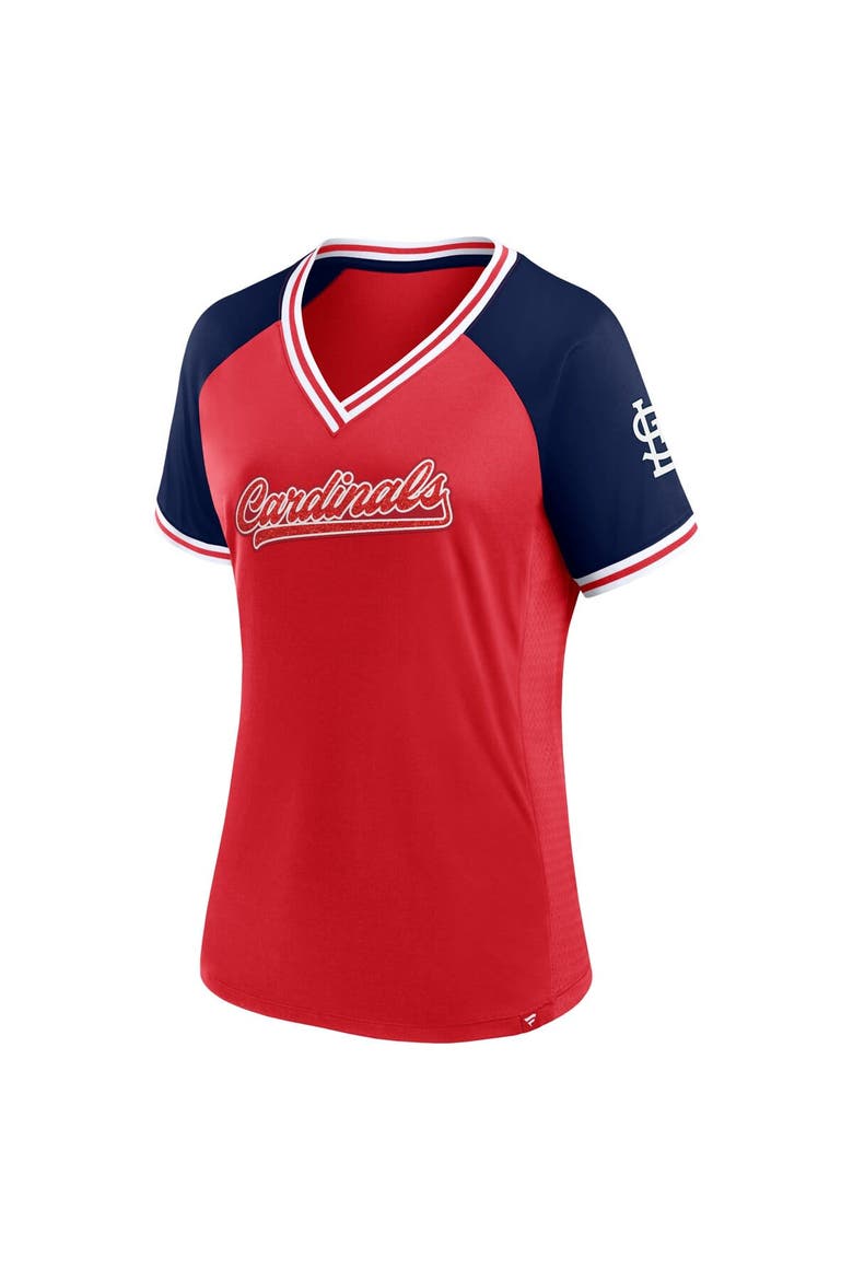 Women's Fanatics Branded Red St. Louis Cardinals Glitz & Glam League Diva Raglan V-Neck T-Shirt, Alternate, color, Red