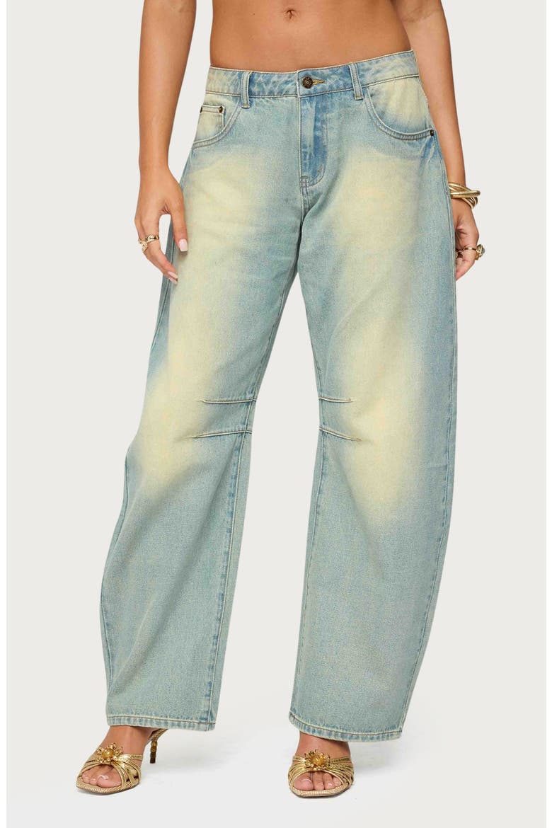 Cayden Low Rise Barrel Leg Jeans, Main, color, BLUE-VINTAGE-WASHED