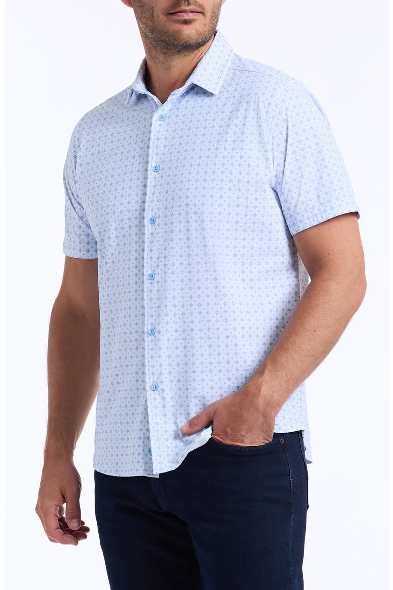 Brompton Knit Short Sleeve Button-Up Shirt, Alternate, color, BLUE