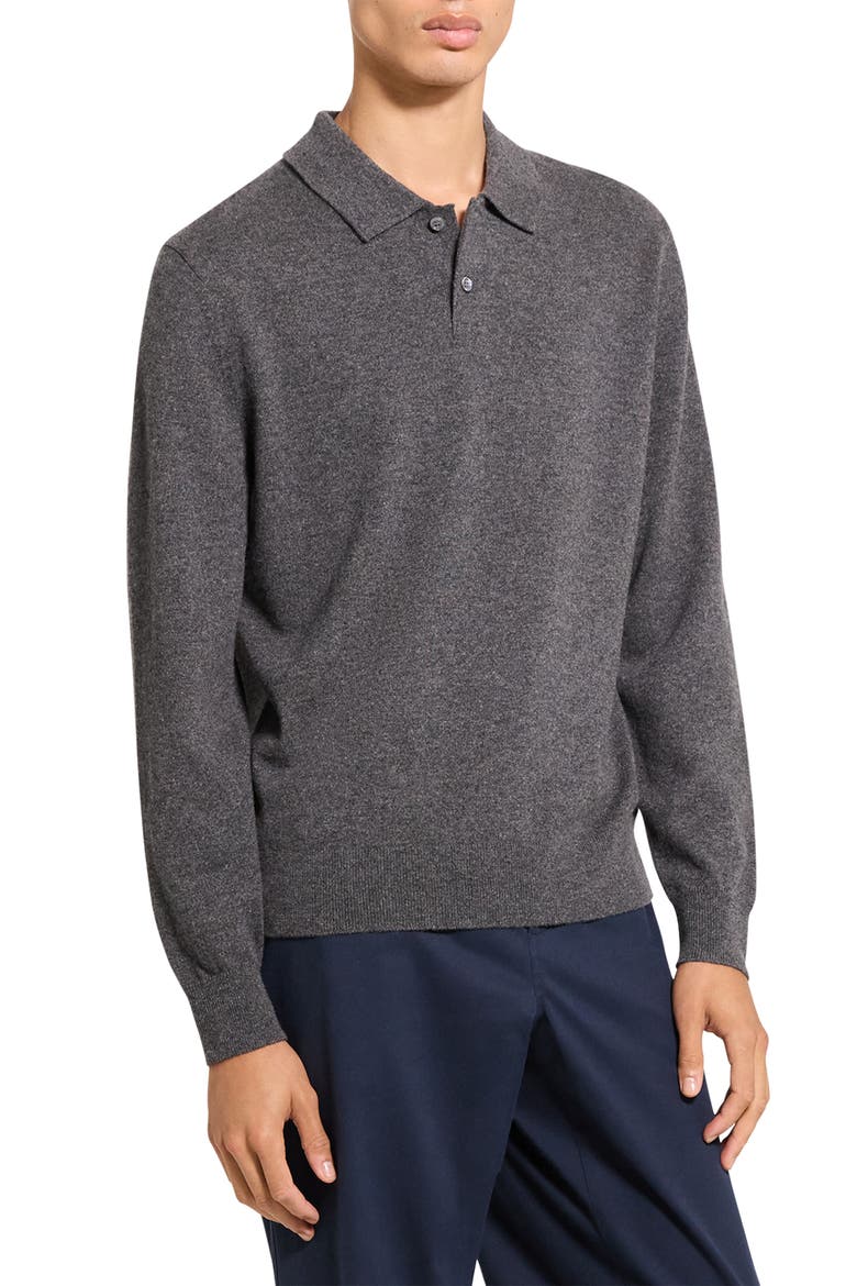 Goris Cashmere Polo Sweater, Alternate, color, CHARCOAL MELANGE