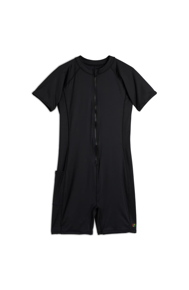 TomboyX 6-Inch Short Sleeve Swim Unisuit, Alternate, color, Black