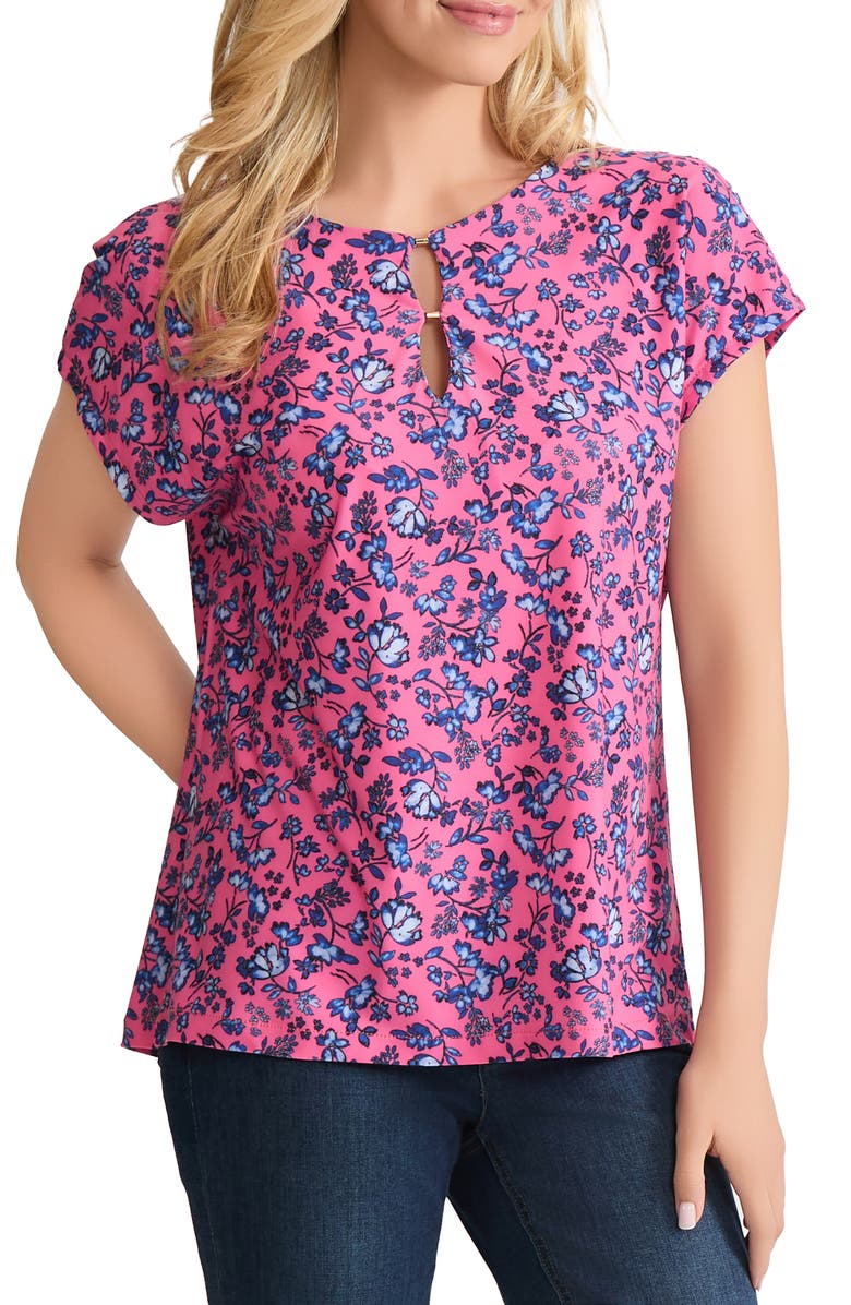 Jones New York Floral Cap Sleeve Top, Main, color, Sherbert Multi