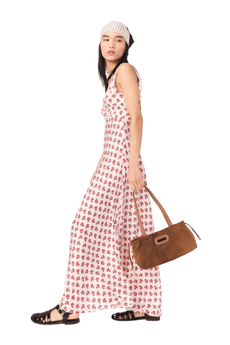 Patterned silk dress, Alternate, color, Red small flowers print