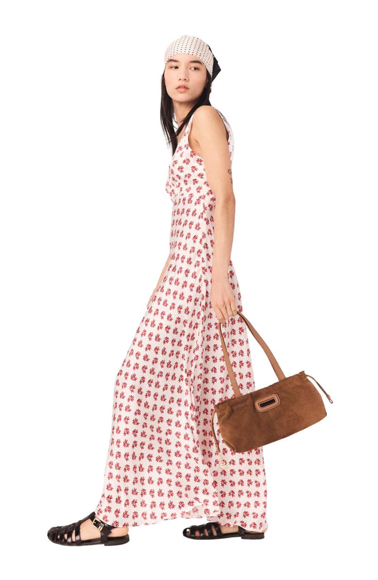 maje Patterned silk dress, Alternate, color, Red Small Flowers Print