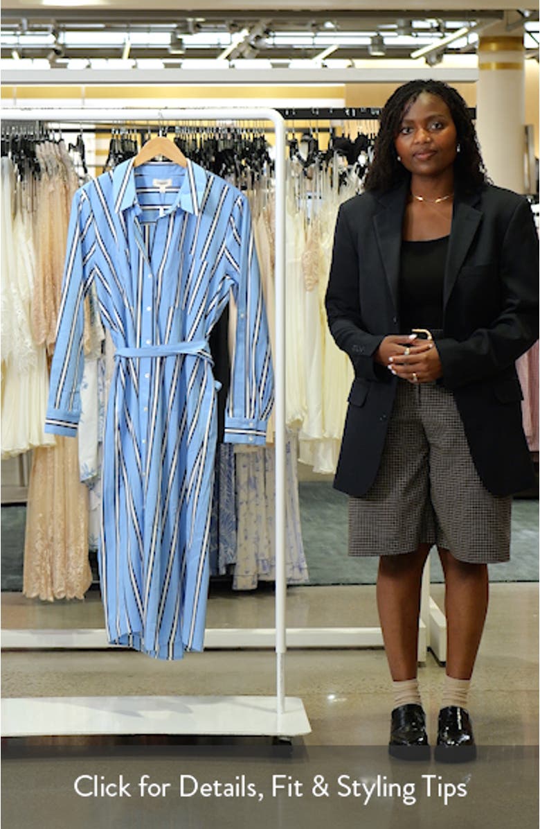 Jubilee Stripe Belted Long Sleeve Cotton Shirtdress, sales video thumbnail
