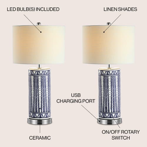 Jonathan Y Sulka 27" Ceramic/iron Contemporary Usb Charging Led Table Lamp, Navy/chrome