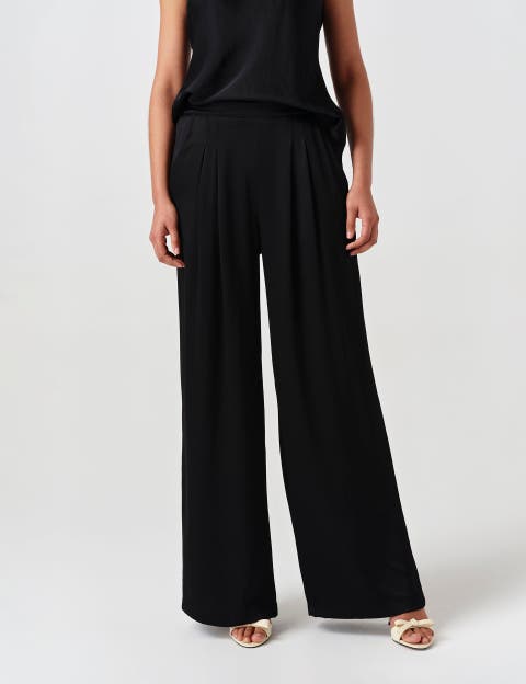 Andie Pleated Wide Leg Satin Trouser