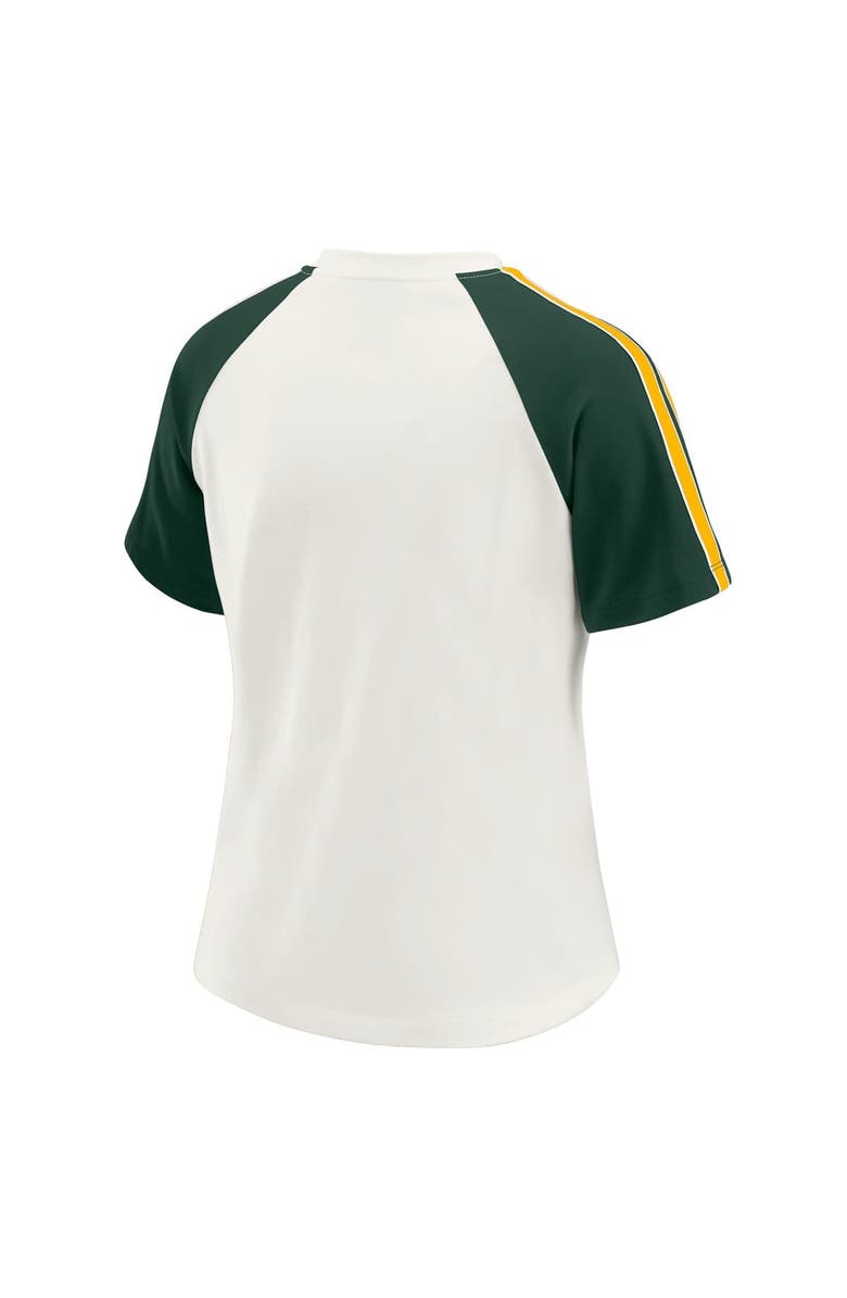 WEAR by Erin Andrews Women's WEAR by Erin Andrews White Green Bay Packers Sleeve Stripe Distressed Raglan T-Shirt, Alternate, color, White