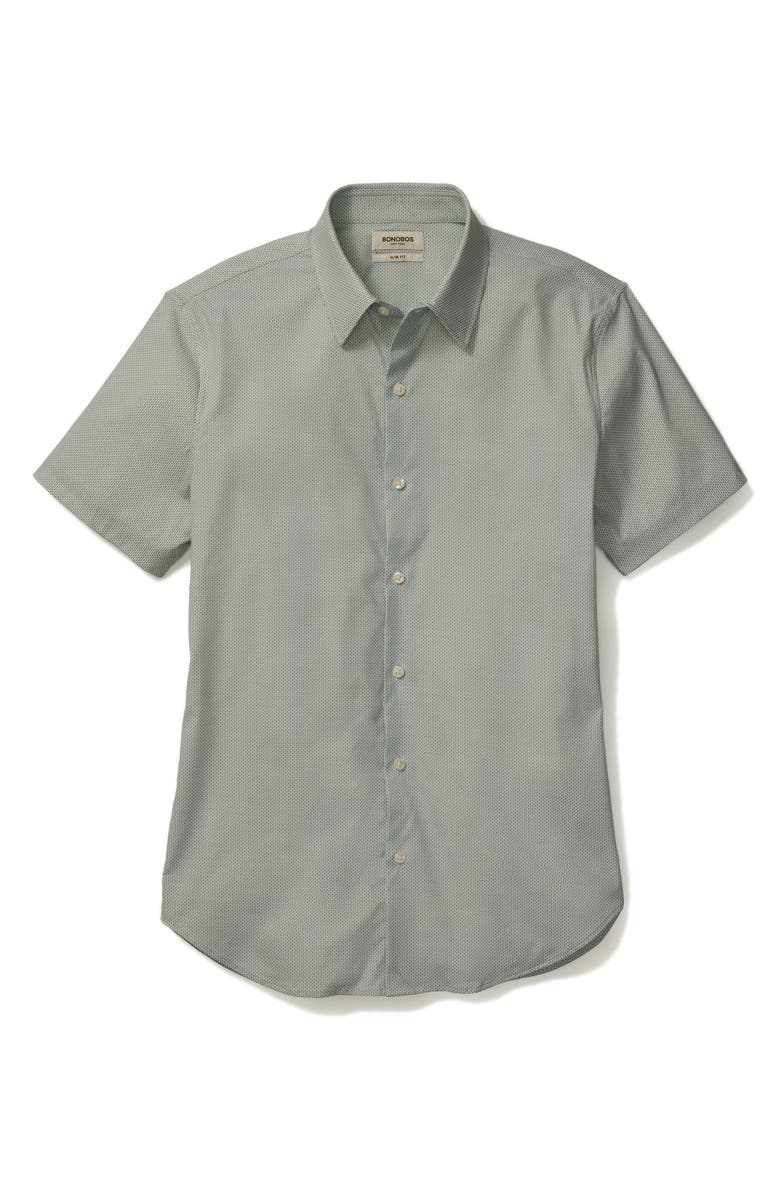Bonobos Tech Slim Fit Geo Print Short Sleeve Button-Up Shirt, Alternate, color, Breen Geo V4 C43