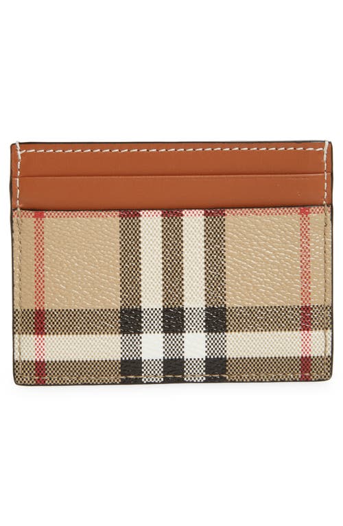 Shop Burberry Sandon Check Canvas & Leather Card Case In Vntg Chk/briar Brown