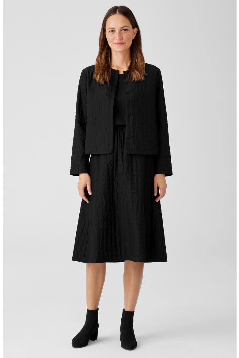 Quilted A-Line Silk Skirt, Alternate, color, BLACK