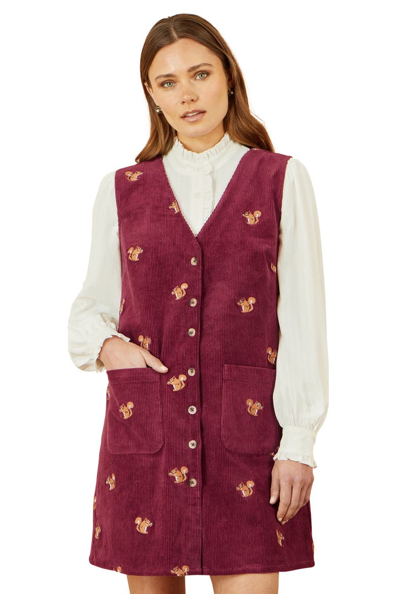 V-Neck Cord Pinafore Dress, Alternate, color, Burgundy