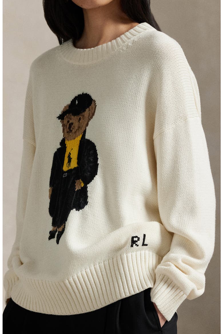 Polo Bear Cotton Crewneck Sweater, Alternate, color, CLUBHOUSE CREAM MULTI