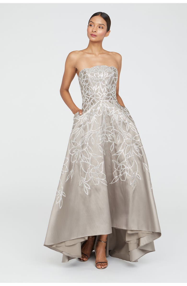 Theia Pamela Embroidered Gown, Alternate, color, Smoke