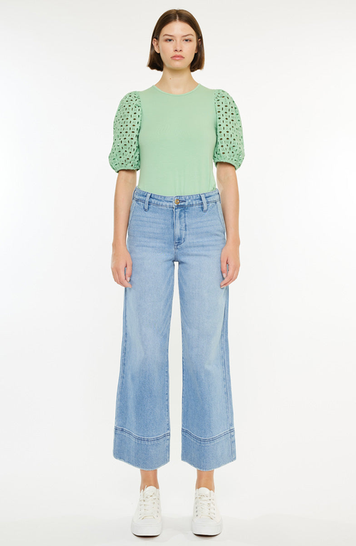 Kancan Darla High Rise Cropped Wide Leg Jeans In Blue