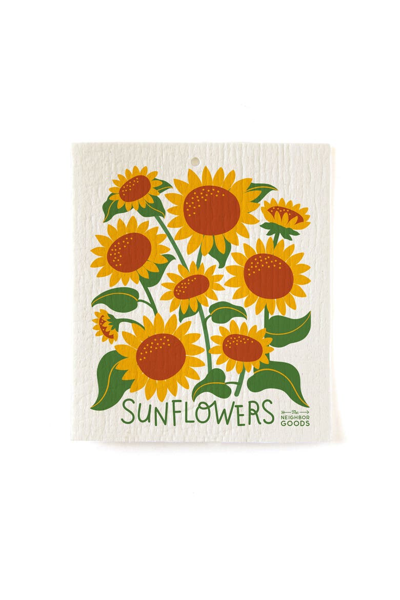 Sunflower Towel + Sponge Cloth Gift Set, Alternate, color, Brown