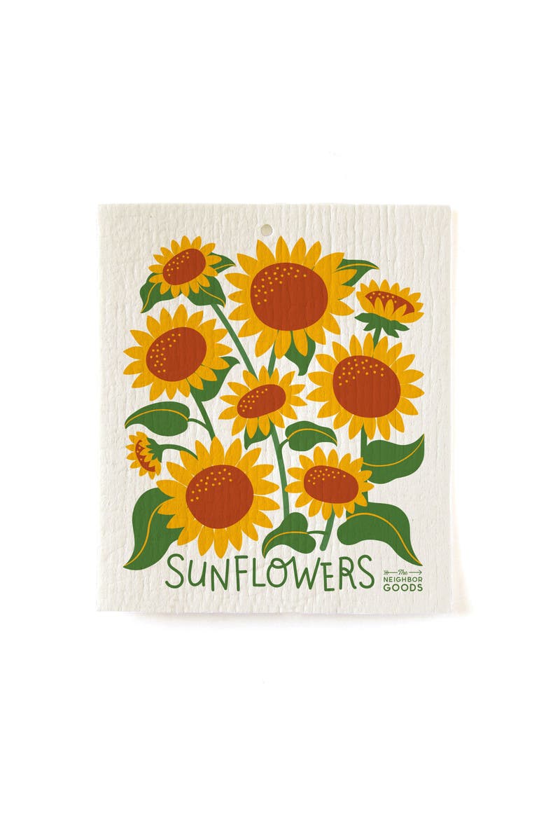 The Neighborgoods Sunflower Towel + Sponge Cloth Gift Set, Alternate, color, Brown