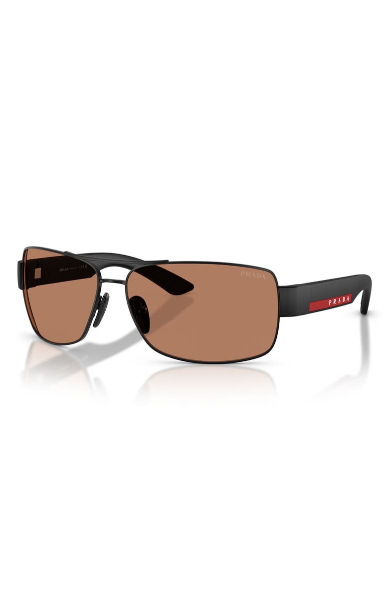 Prada Linea Rossa 65mm Shield Sunglasses, Alternate, color, Matte Black / Brown