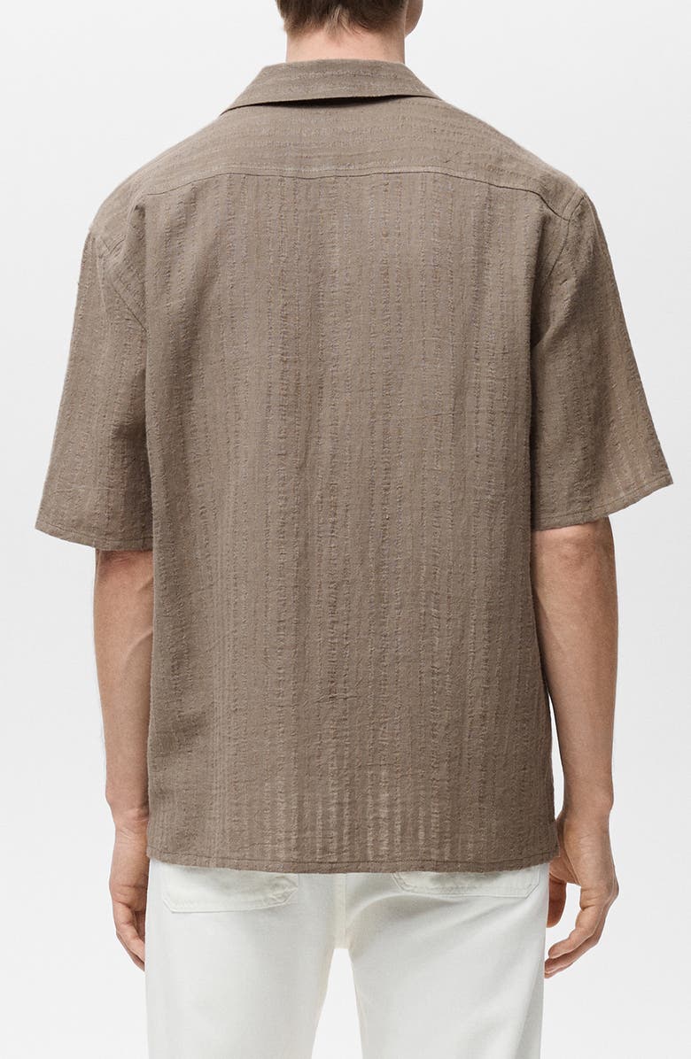 MANGO Textured Stripe Cotton & Linen Bowling Shirt, Alternate, color, 