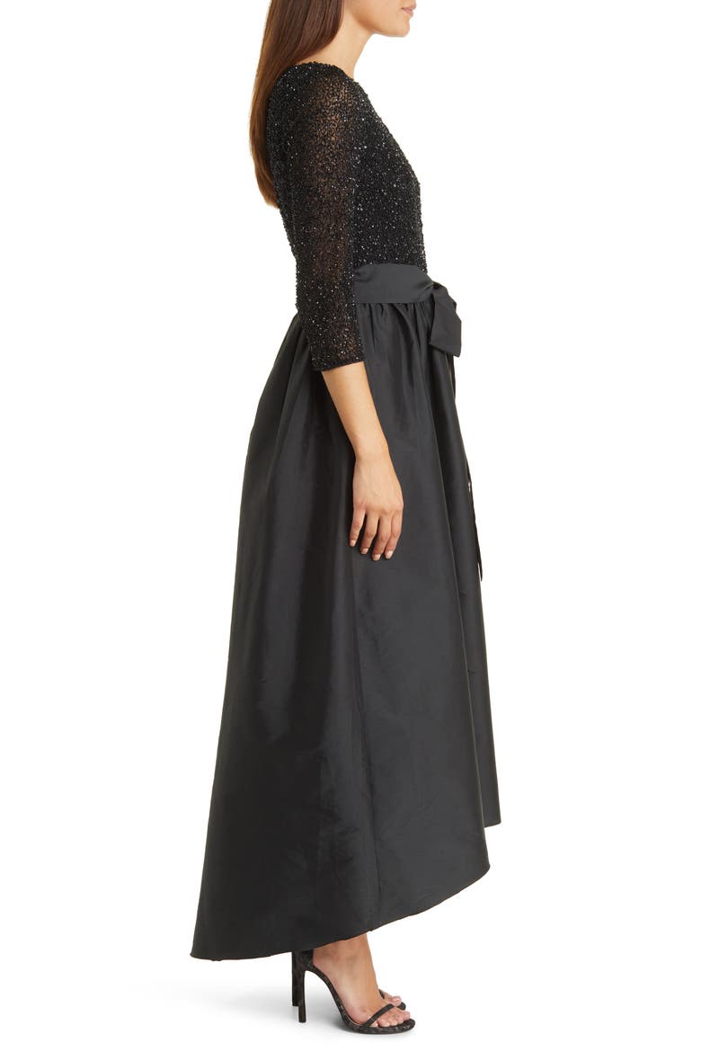 Beaded Bodice & Taffeta High-Low Gown, Alternate, color, BLACK