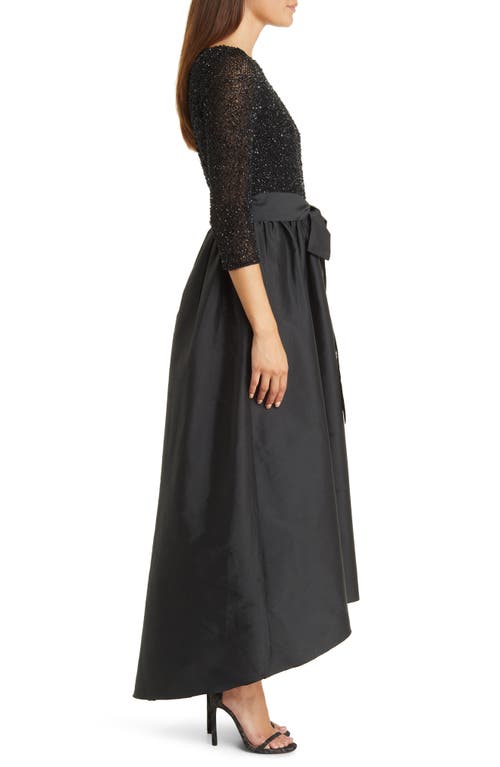Pisarro Nights Beaded Bodice Taffeta A-line Gown In Black