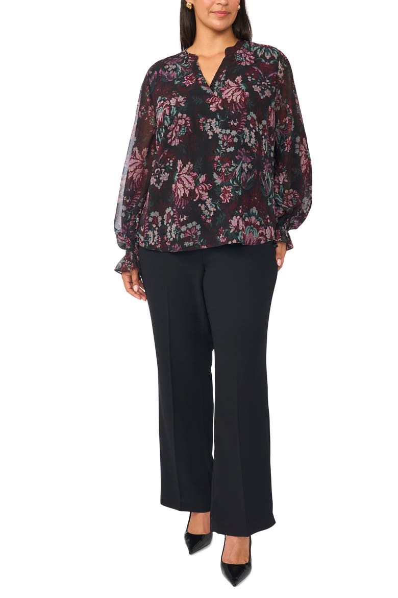 Split Neck Long Sleeve Top, Alternate, color, RICH BLACK