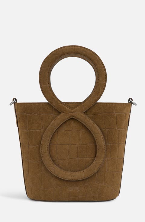 Infinity Bag - Coffee Brown Croc Embossed Suede
