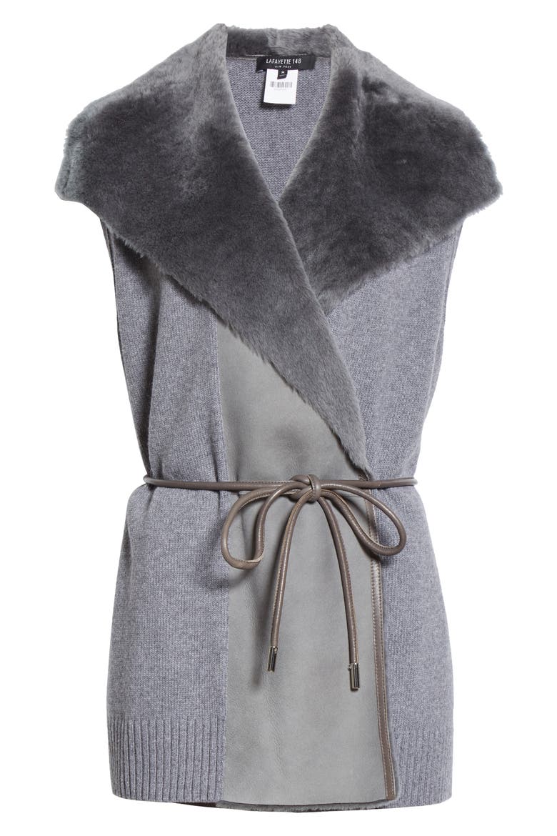 Genuine Shearling Panel Wool & Cashmere Vest, Alternate, color, NICKEL MELANGE