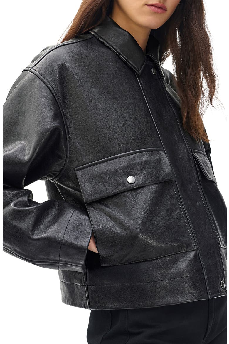 Nonie Leather Jacket, Alternate, color, BLACK