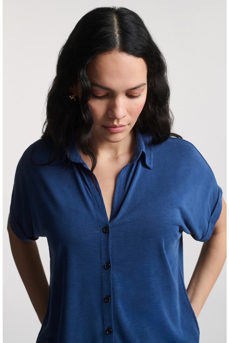 Mediava Short Sleeve Button-Up Shirt, Alternate, color, MEDIEVAL BLUE