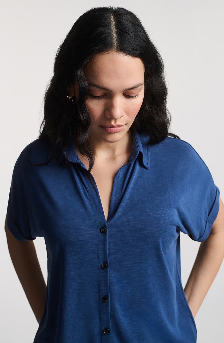 Mavi Jeans Mediava Short Sleeve Button-Up Shirt, Alternate, color, Medieval Blue