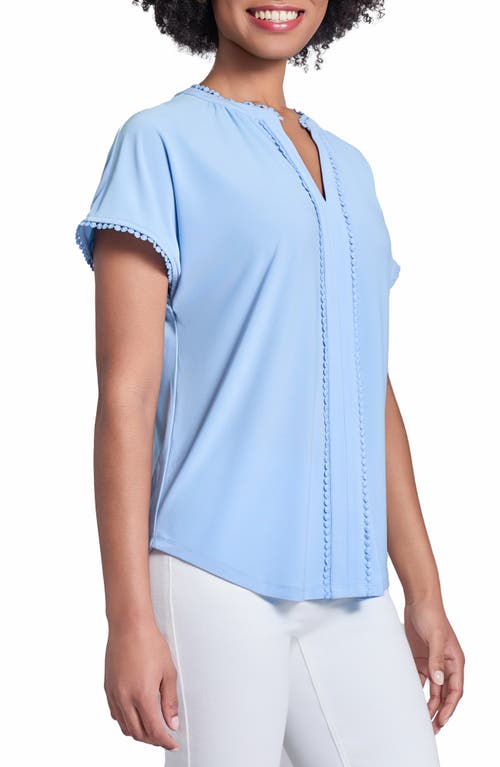 Jones New York Lace Trim Split Neck Top In Chintz Blue