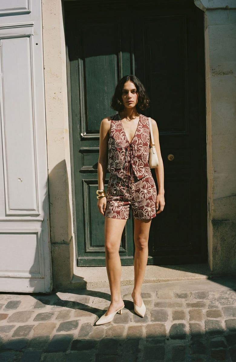 VERO MODA Millia Floral Embroidered Tie Front Top, Alternate, color, Andorra Detailoatmeal Embroide