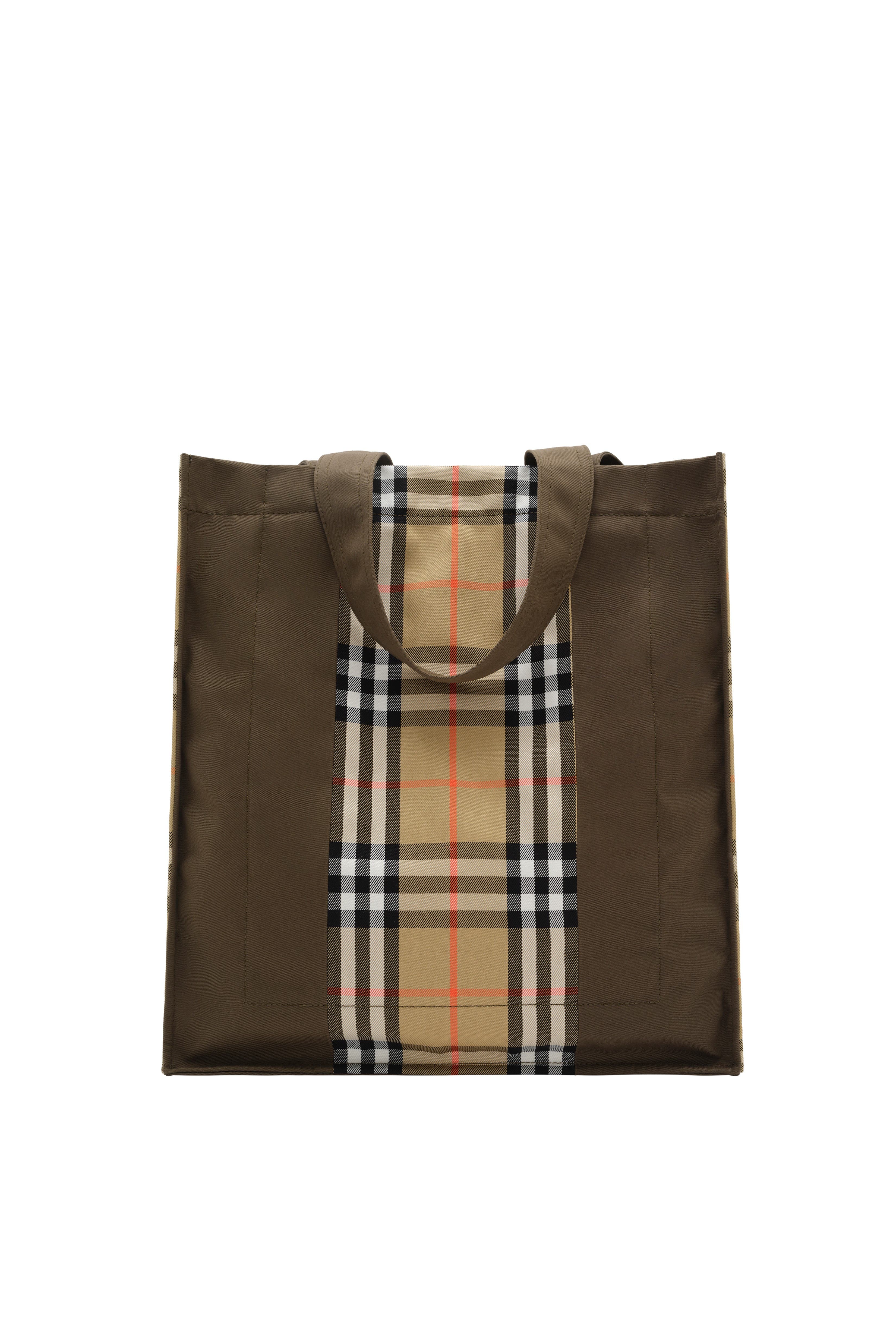 Burberry Check Trench Tote, Alternate, color, Military Green/Sand Beige
